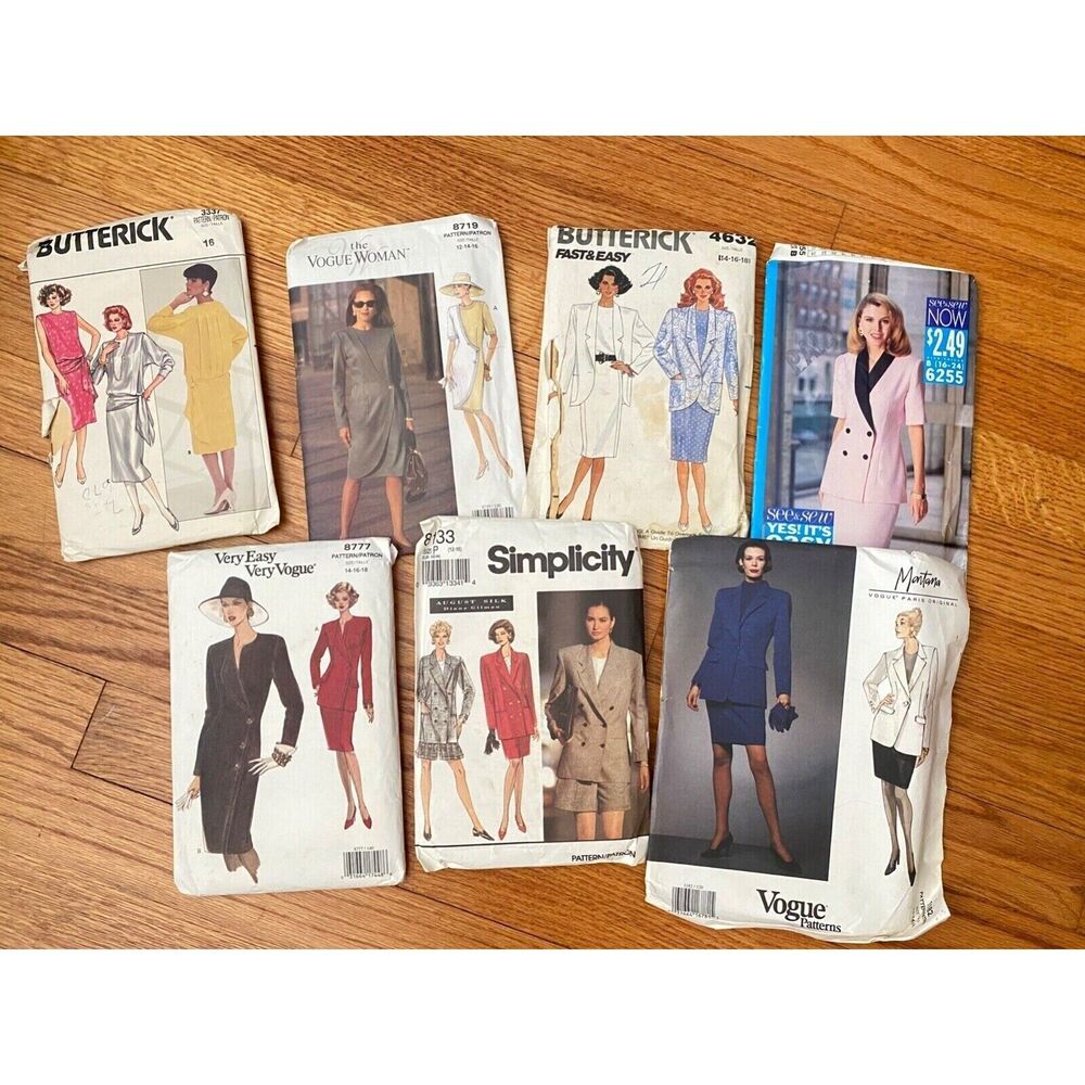 Vintage 80s-90s Clothing Patterns Mixed Lot Of 7 Vogue Butterick 12-18 Sizes